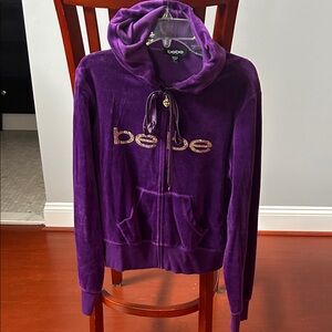 Bebe Rich Purple Velour Hoodie with Gold Logo